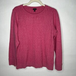 Talbots Pink Cable Knit Crewneck Sweater Large L Cotton Blend Lightweight Soft
